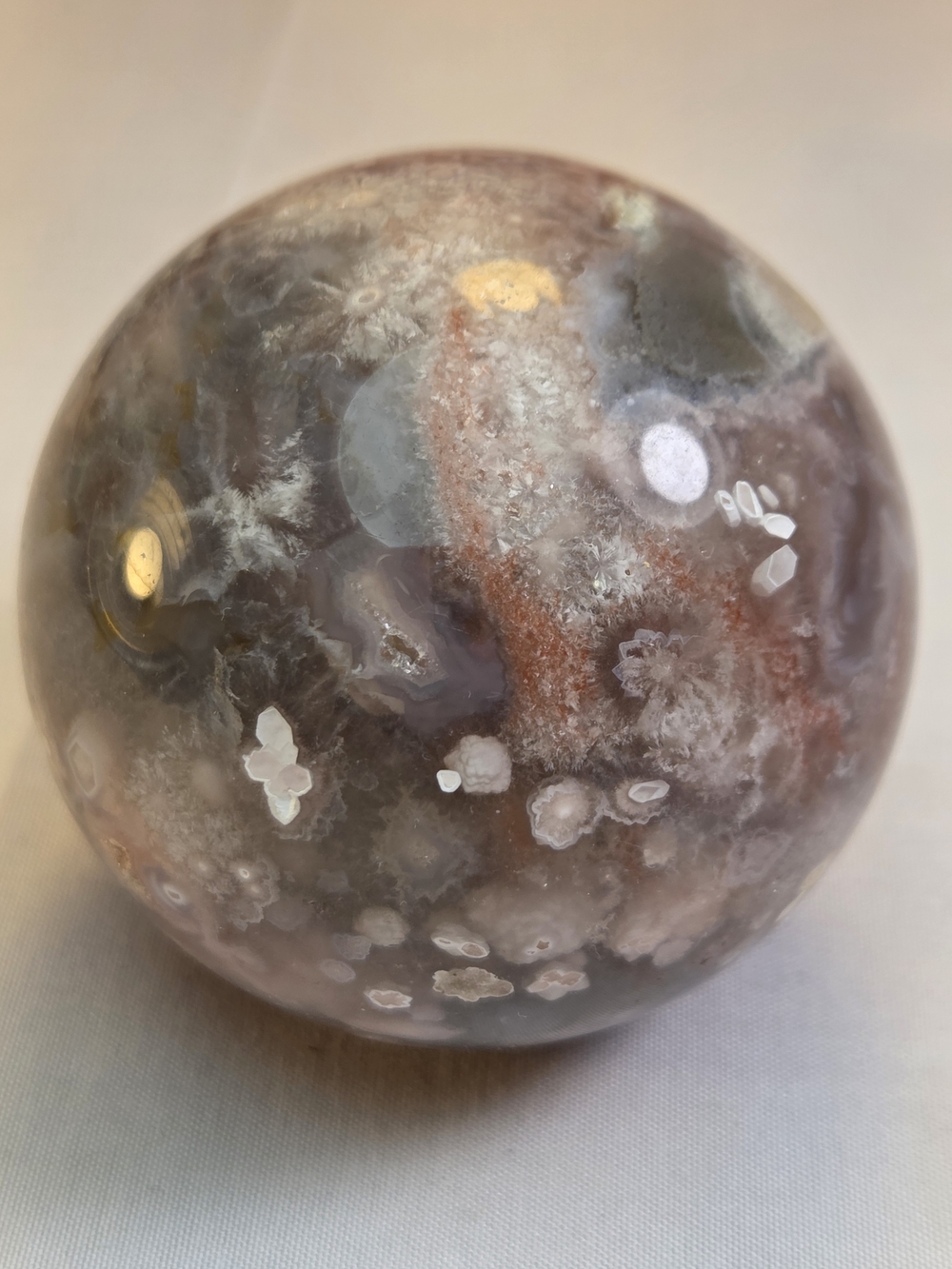 Flower Agate Decorative Sphere in Earthy Pink and Gray- Decor Or Gift!